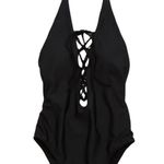 Aerie  Lace Up One Piece Swimsuit Red Halter Neck Small Photo 0