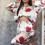 satin floral cream pajamas White Size XL Photo 0