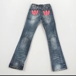 Cowgirl Tuff Women’s Jeans Size 24x36 Fly Free Pink Feather Embroidered Aztec Blue Photo 0