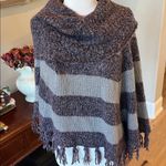 Bandolino  Denim Acrylic Poncho Womens PM  Sweater Purple Gray Stripe Cowl Neck Photo 1