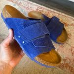 Birkenstock  Royal Blue Textured Slides W 11 M9 Kyoto Nubuck-Suede Leather Photo 0