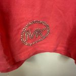 Michael Kors Womens 1X Coral V-Neck T-Shirt Blouse Rhinestone Logo Classic Top Photo 3