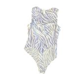 Le lis Collection Bodysuit Purple White Zebra Print Mesh Lined Sleeveless Large Photo 1
