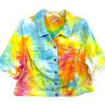 One World XXL Jacket Handmade Tie Dye Cropped Short Sleeve Rainbow Denim 185 Photo 0