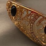 Womens Cuff Bracelet Heart Goldtone Black & Clear Stones 7” To 8” Diameter Gold Photo 3