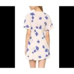 Free People  Dress 4 Blue Floral Mini Swing Cinch Sleeve Pockets Pearl Comb Tan Photo 3