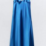 ZARA Dress Cobalt Blue Satin Effect Maxi Midi Wedding Party Date Coctail Photo 9