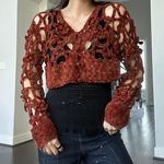 Nicole Floral Crochet Cropped Sweater Cardigan Red Photo 0