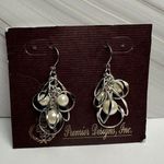 Premier Designs  Silver Tone Loops With Faux Pearl Pierced Dangle Drop Earrings Photo 5
