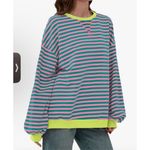NEW Striped Oversized Sweatshirt Color Block Long Sleeve Pullover 80’s Preppy L Pink Size L Photo 1
