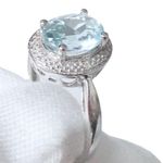 Natural Blue Aquamarine Solid 10K White Gold Diamond Engagement Halo Rin… Photo 6