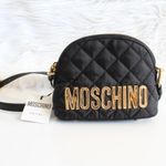 Moschino Black Gold Logo Patch Quilted Nylon Small Mini Crossbody Shoulder Bag Photo 6