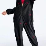 PINK - Victoria's Secret VS PINK Teddy One piece pjs Black w/Red Hearts cozy fall limited edition warm Photo 0
