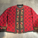 Icelandic Design Red Floral Snowflake Cardigan Sweater Winter Holiday M C Photo 0