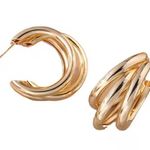 Large Triple Hoops Gold Triple Earrings Gold Hoops Party Hoop Earrings Thick Photo 2