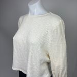 ZARA  Womens White Cream Ribbed Tie Long Sleeve Crew Cropped Sweater Top Size S Photo 3