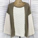 POL ‎ Open Tie Back Sweater Bell Sleeve Color Block Brown Cream Large Photo 0