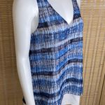 Karen Kane Womens Blue White V-Neck Chiffon Split Back Tank Top NWT Photo 2
