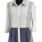 Gracia Women’s 3/4 Sleeves Stripe Asymmetric Midi Shirt Dress Medium Blue Tan Wh Photo 7