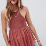 Free People  Crochet Halter Tank Top Crimson Red Babydoll Peplum Size‎ XS Photo 0