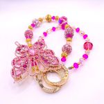 Handmade đź©·Luxury Bag/Phone Chain Charm/Keychain Pink Rhinestone Butterfly Crystal Beads Photo 9