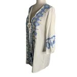 Solitaire Boho Cover Up Embroidered Tunic M White V Neck Lace Up Tassels Photo 2