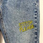 BDG Urban Outfitters High Rise Slim Straight Jeans Embroidered Stitch Please Blue Size 24 Photo 4