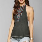 American Age  Acid wash embroidery halter top sz M Photo 1
