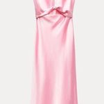 ZARA  maxi dress midi Light Pink tie knot satin effect wedding party Photo 8