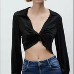 ZARA  Satin Effect Crop Shirt Women's Beige  Button-Up Top Blouse Sz Small Photo 8