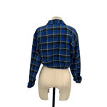 ZARA Blue Plaid Flannel Cropped Button Down Shirt Size XS Photo 6