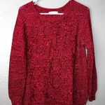 Studio Works  Red Cotton Cable Knit Sweater, V-neck, Size Large Photo 0