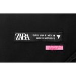 ZARA Textured Weave Dress Black Puff Princess Sleeve Ruffle Cut-Out Back Crinkle Photo 6