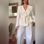 ZARA Women Bloggers Fav Oyster White Linen Blend Belted Business Blazer Size M Photo 1