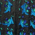 Laurence Kazar VTG  SEQUIN Beaded EVENING SILK JACKET Women's S Blue Black. Photo 2