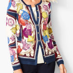 Talbots Tea Party Print Button Up Cardigan Sweater Blue Multi XS Photo 0