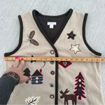 Christopher & Banks VTG  Fleece Woodland Winter Christmas Beige Vest Appliqué L Photo 7