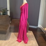 Women’s Pink Satin Full Length Long Sleeve Dress Corset Back Leg Slit Size 8 Photo 7