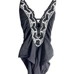 BECCA by Rebecca virtue Becca Delilah Clare Plunge One-Piece Swimsuit Black Embroidered Size Large Photo 5