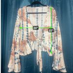 Venus  NEW Tie Dye Boho Indigo Beige Rust Top Front Bell Sleeve Casual Loose XL Photo 2