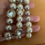 Womens stretchy bracelet white purple pearls with clear stones Photo 0