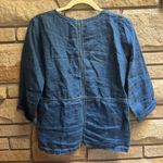 Eileen Fisher  Short Sleeve Linen Blend Tie Waist Top Blue Chambray P petite Photo 1