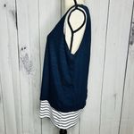 Crosby Women's Navy Striped Sleeveless Double Layer Linen Blend Tank Top Sz XL Blue Photo 3