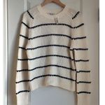 Madewell Textured Cotton Crewneck Sweater in Bright Ivory Navy Stripe, Sz Large Photo 1