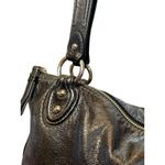 Coach  Camelia Black Distressed Leather Shoulder Bag, Silver Hardware Teal Lining Photo 2