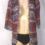 She’s Cool Size Small Boho Paisley With Fringe Bottom Short Cover Up Top. New Red Photo 0