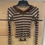BDG NWOT Urban Outfitters Shannen Brown Striped Long Sleeve Ribbed T-Shirt XS Photo 2
