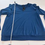 Torrid NWT Blue French Terry Ruffle Shoulder Pullover V Neck Sweatshirt Size 1X Photo 9