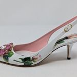 Dolce & Gabbana Jeweled Bellucci Floral Print Slingback Heels White and Pink 35 Photo 13