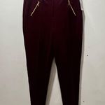 Worthington Ultra Stretch Ponte Skinny Pants Size 8 Burgundy Wine Gold Zipper Photo 4